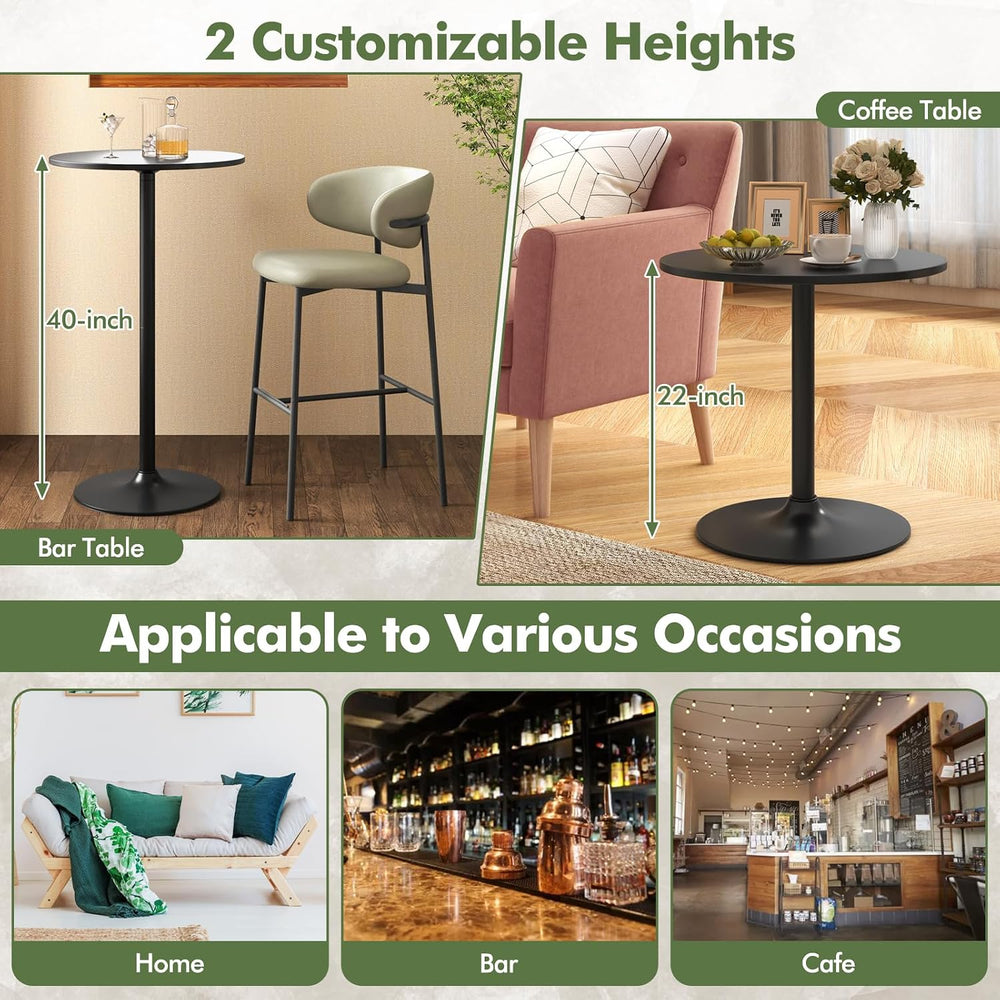 COSTWAY Round Bistro Table, Height Adjustable Bar Height Cocktail Table