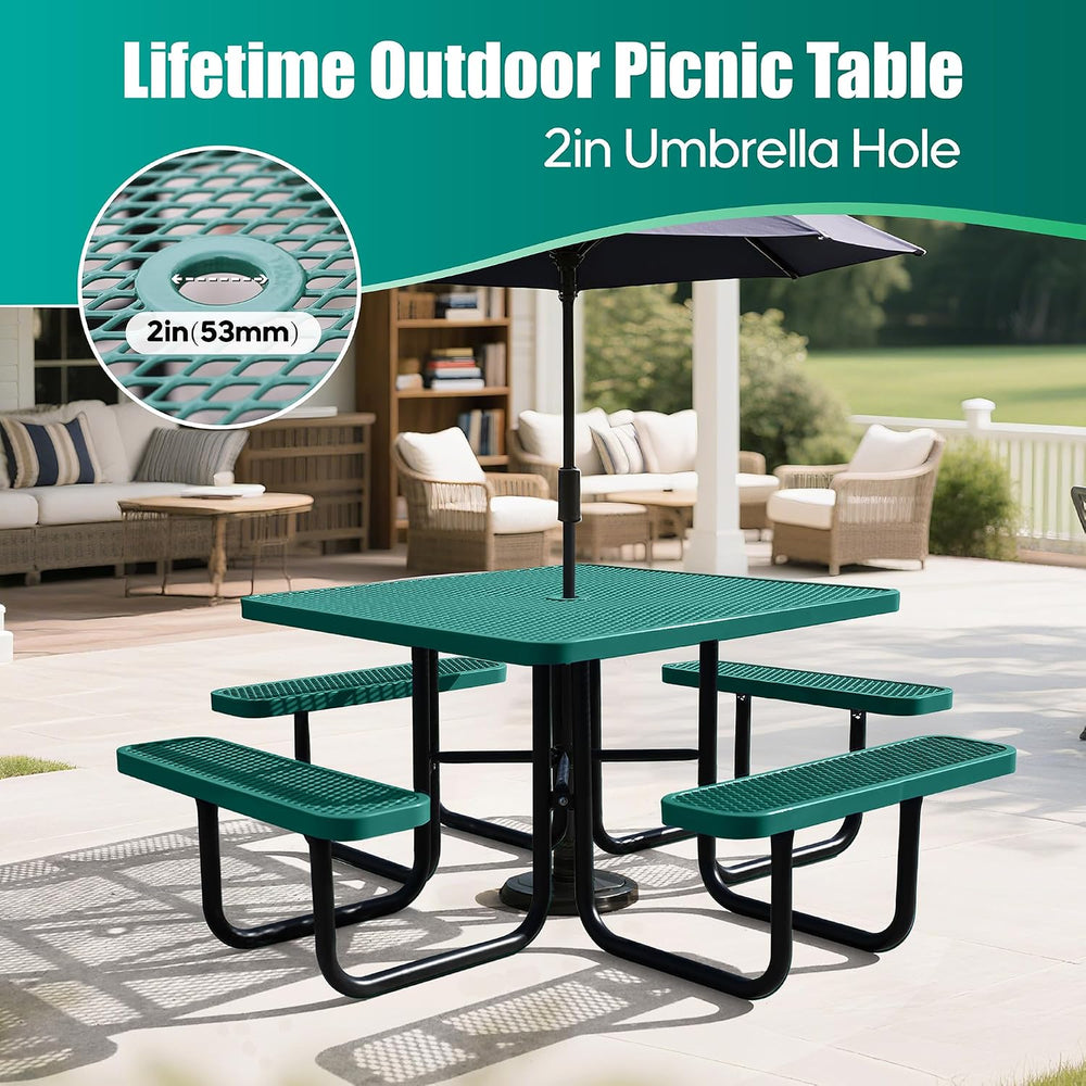 8-Person Picnic Tables for Outdoors, Industrial 46" Expanded Metal Squar...