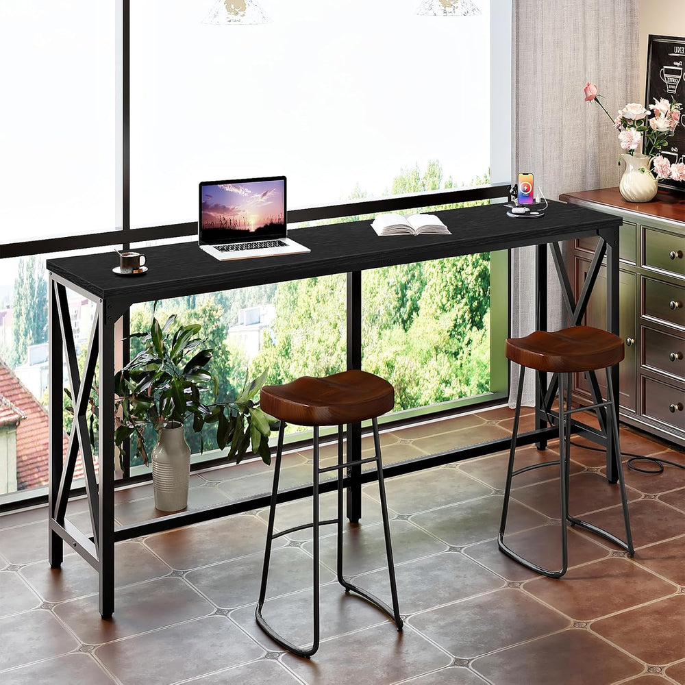 CHOEZON 63'' Bar Table, Kitchen Dining Table with Power Outlet and Fo...