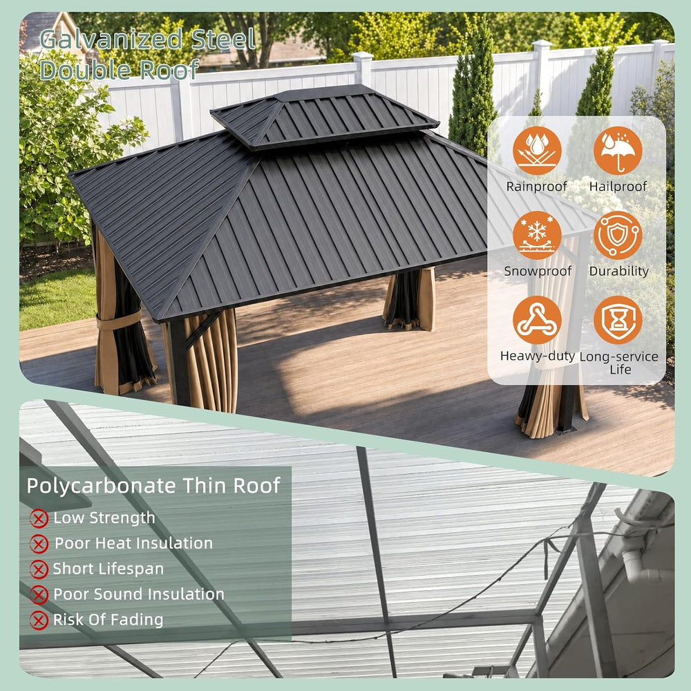 Gazebo Outdoor Gazebos, Hardtop Grill Gazebo Aluminum Galvanized Steel Double...