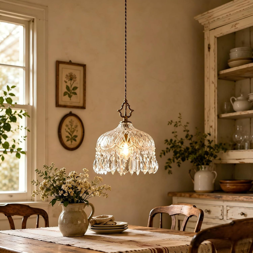 LIGHTLAND Vintage Small Crystal Glass Chandelier, 7.9 Inch Diameter