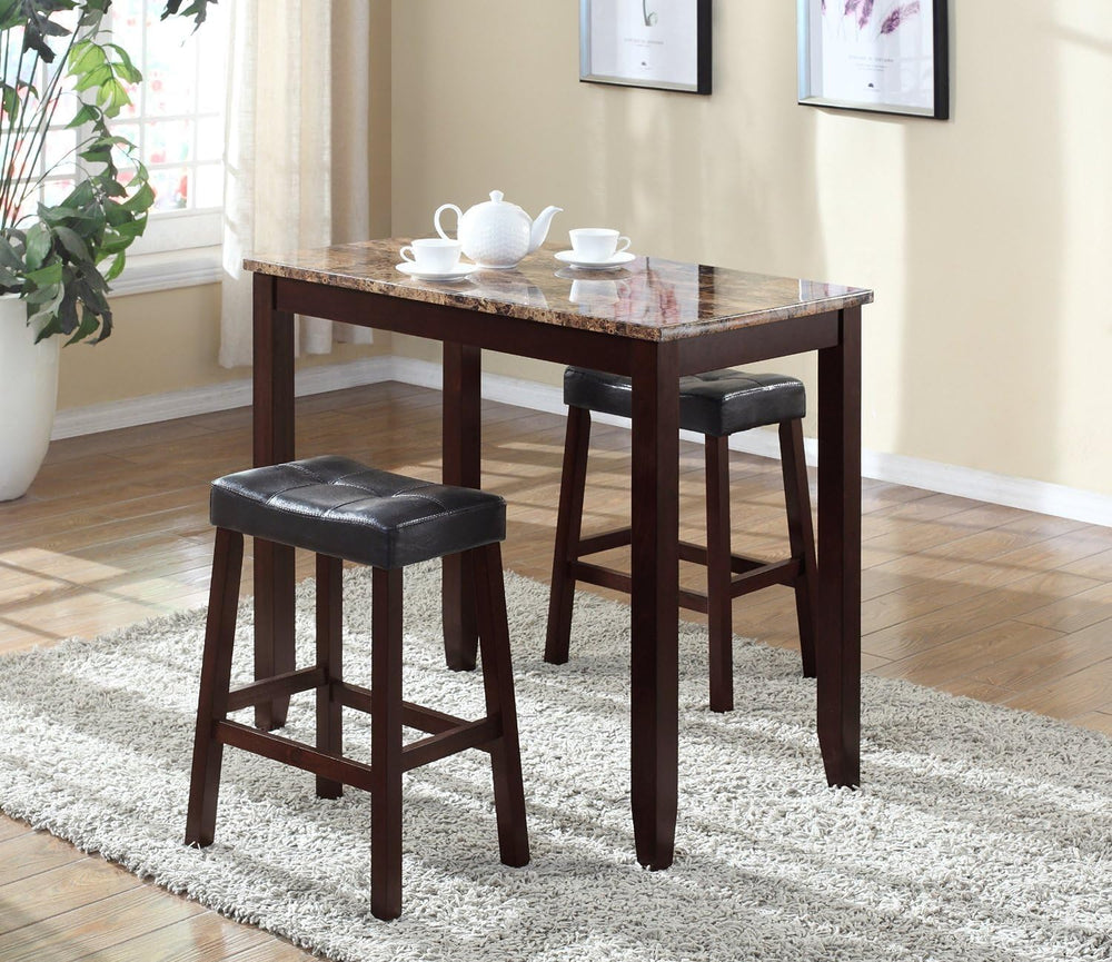 Roundhill Furniture 3-Piece Counter Height Glossy Print Marble Breakfast Tabl...