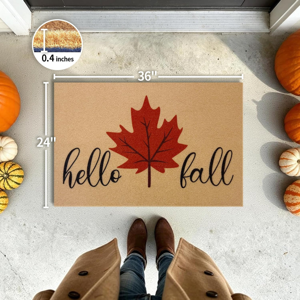 Hello Fall Door Mat, Non Slip Front Welcome Mat Outdoor Indoor 24x36