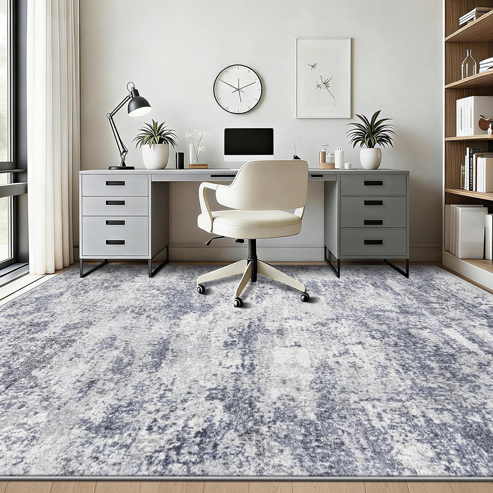 6x9 Area Rugs for Living Room: Washable Abstract Rug Blue Grey