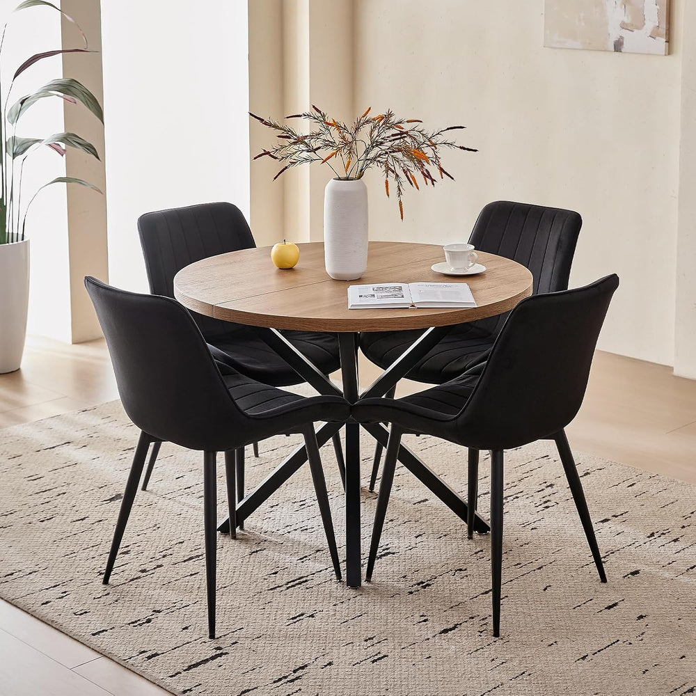 39" Round Dining Table Set for 4, Brown Table & 4 Black Chair