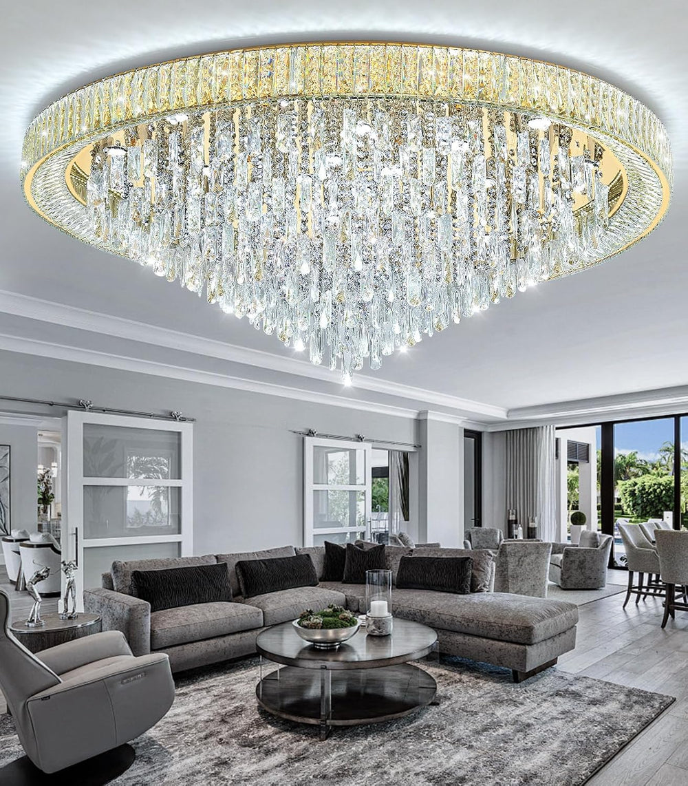 53.7" Modern Crystal Big Large Chandeliers LED Dimmable Flush Mount Ceil...
