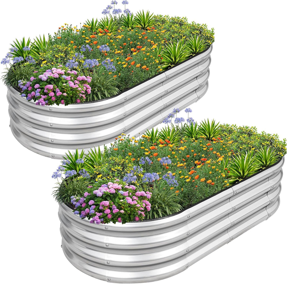 1MORE Galvanized Raised Garden Bed Outdoor,Planter Bed 4x2x1ft,Silver,2-Pk