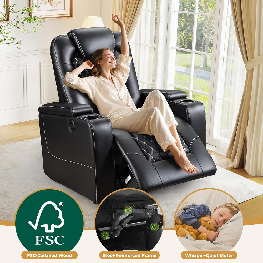 ANJ Power Recliner Chair Set of 3, Electric Soft Faux Leather Reclining Home ...