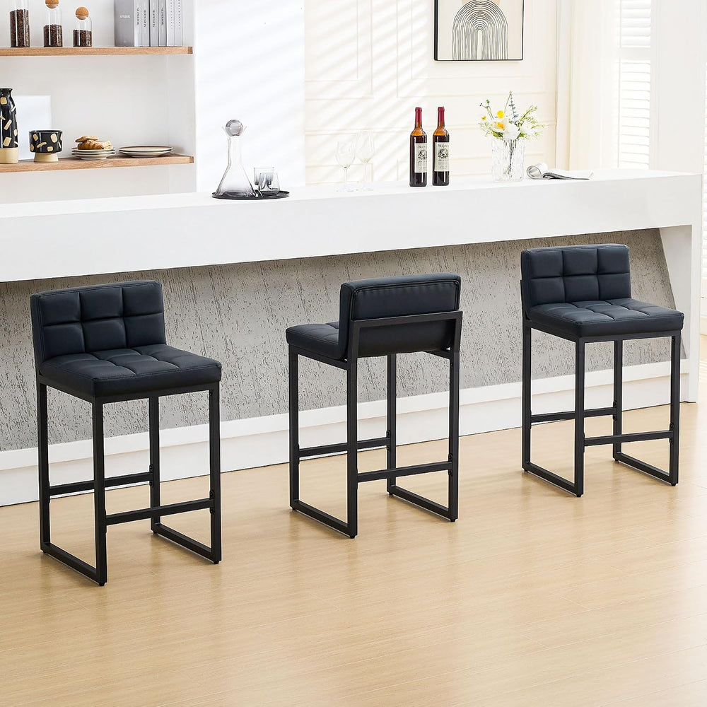 FIRAVOE Bar Stools Set of 3, Upholstered Faux Leather Counter Height Barstool...