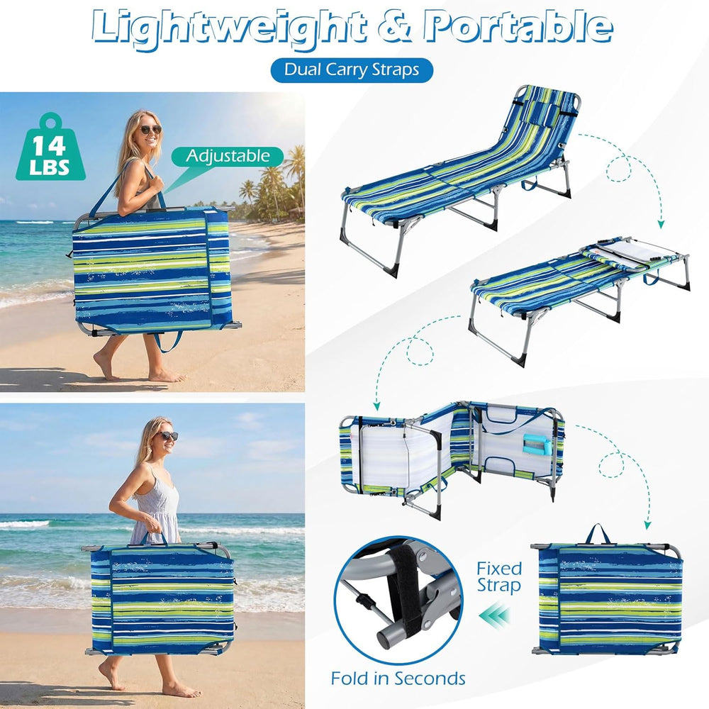 GYMAX Tanning Chair, 330LBS Beach Lounge w/Face Arm Hole & Hand Shoulder ...