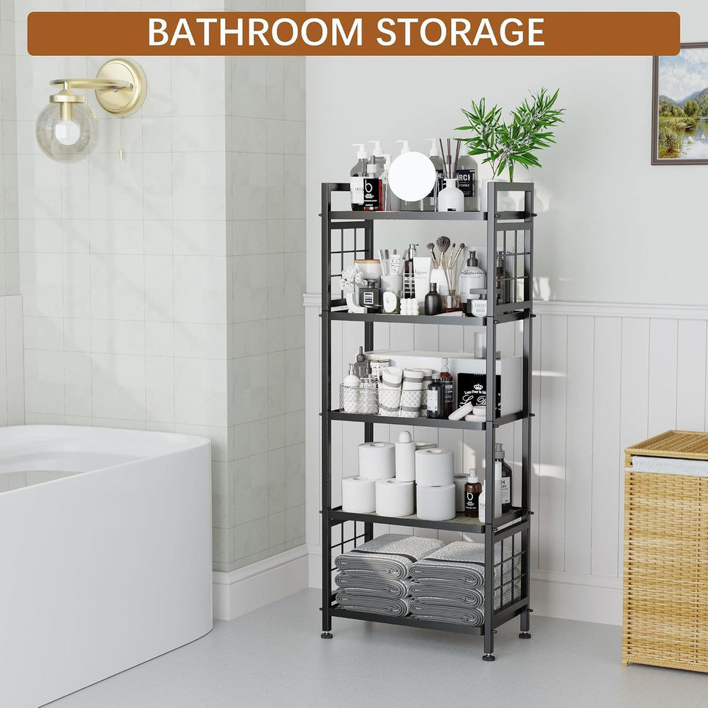GIOTORENT 5-Tier Pantry Shelves with Wooden Boards, Heavy Duty Storage Shelve...