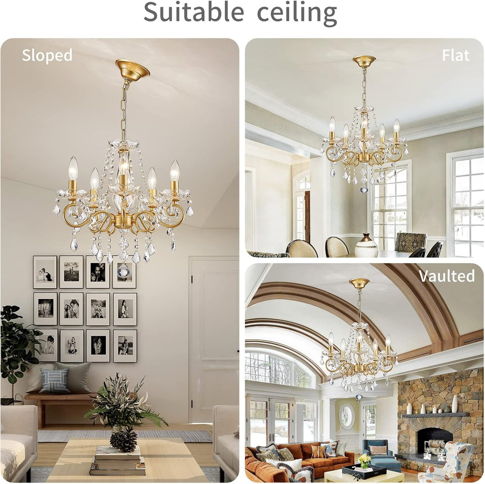 ANJIADENGSHI Mini Crystal Chandelier K9 Crystal Gold Chandelier for Living Ro...