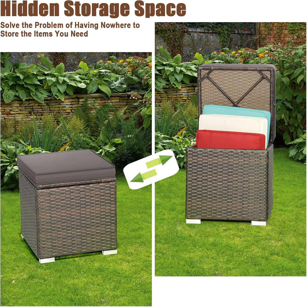 RELAX4LIFE Wicker Outdoor Storage Ottoman, 2-Piece Rattan Footstool w/Removab...