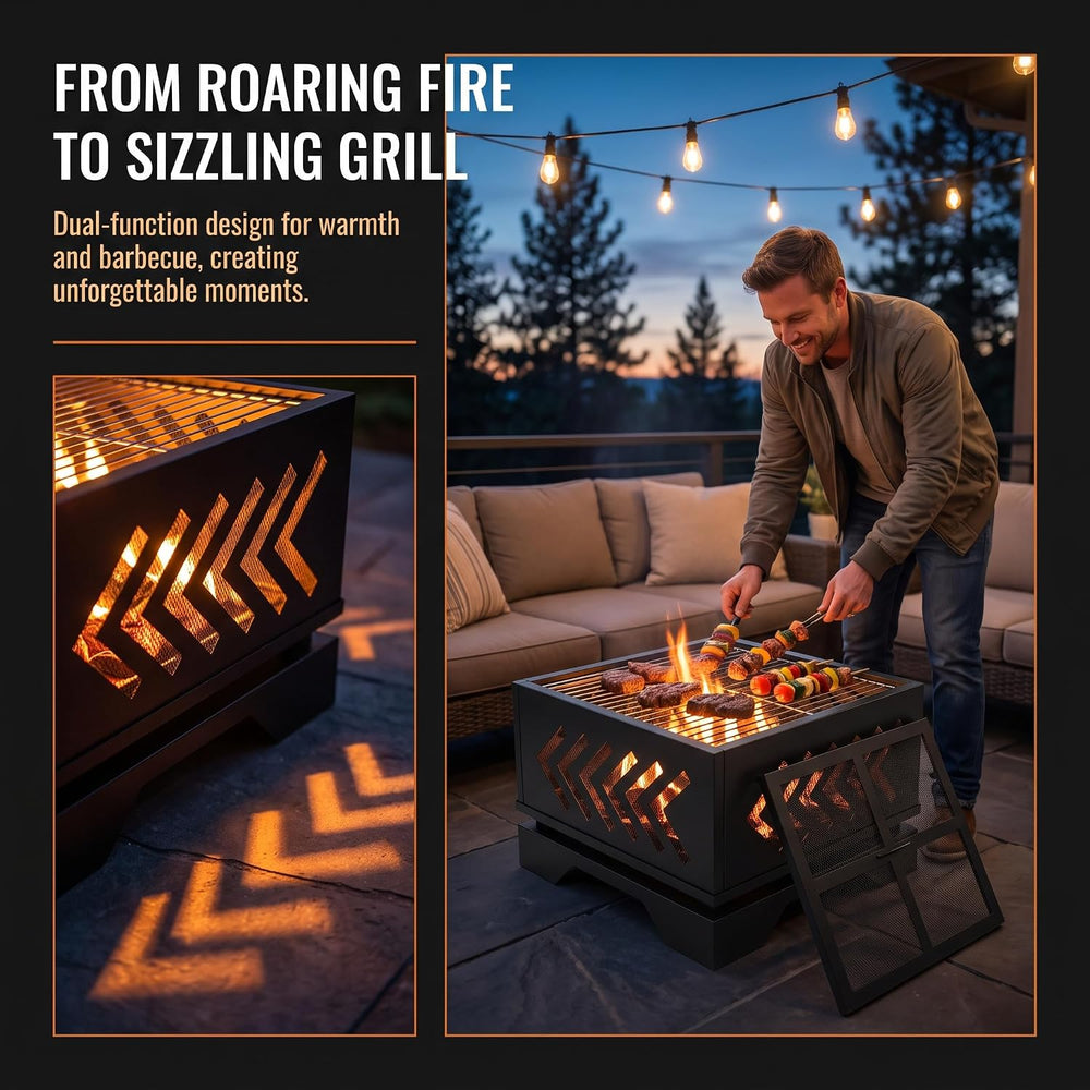 Fire Beauty Arrow Geometric Cutout 2-in-1 Outdoor Fire Pit Heating & BBQ