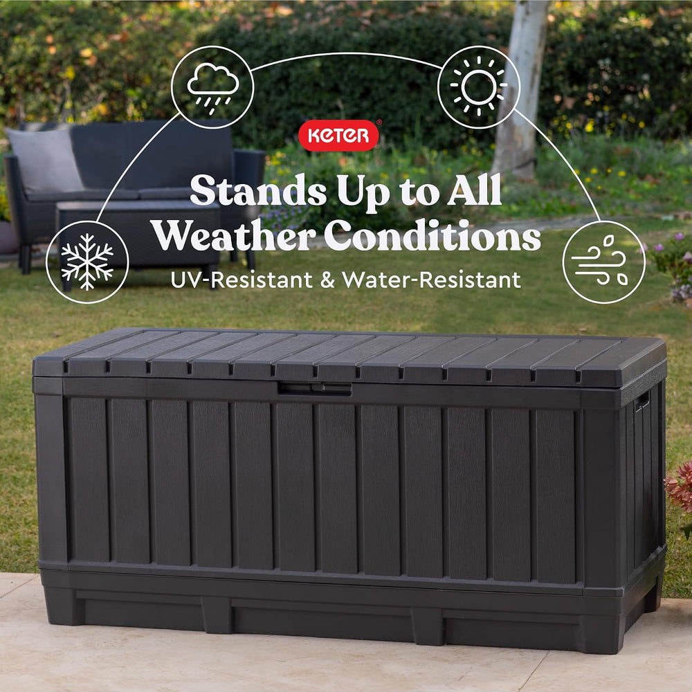 Keter Kentwood 92 Gal Outdoor Storage Box for Patio and Pool Accessories