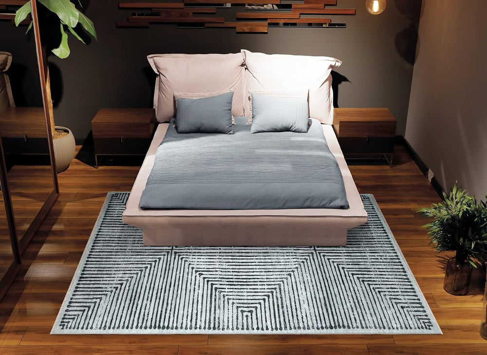 Bloom Rugs Caria Washable Non-Slip 9x12 Rug - Ivory/Black Striped Area Rug fo...