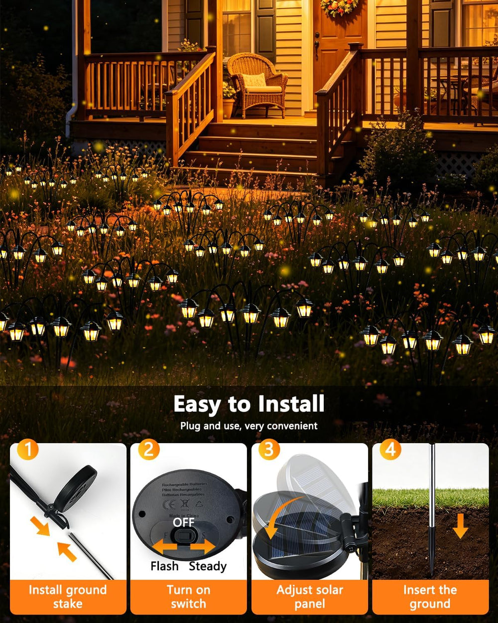 OZS 6 Pack Solar Garden Lights Outdoor, Warm White