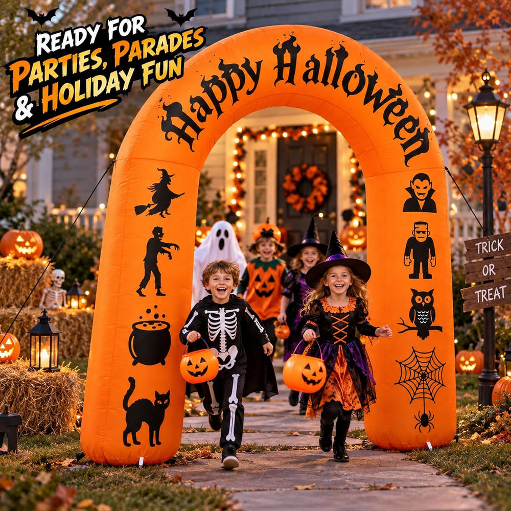 8FT Halloween Inflatable Arch with LED Lights, Orange, Happy Halloween Archwa...