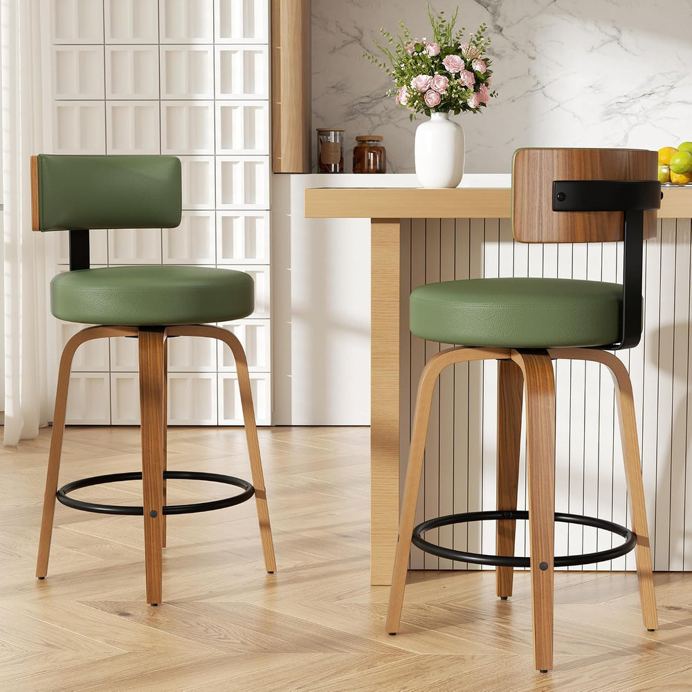 Swivel Bar Stools Set of 2, 26" Faux Leather Upholstered Counter Height ...