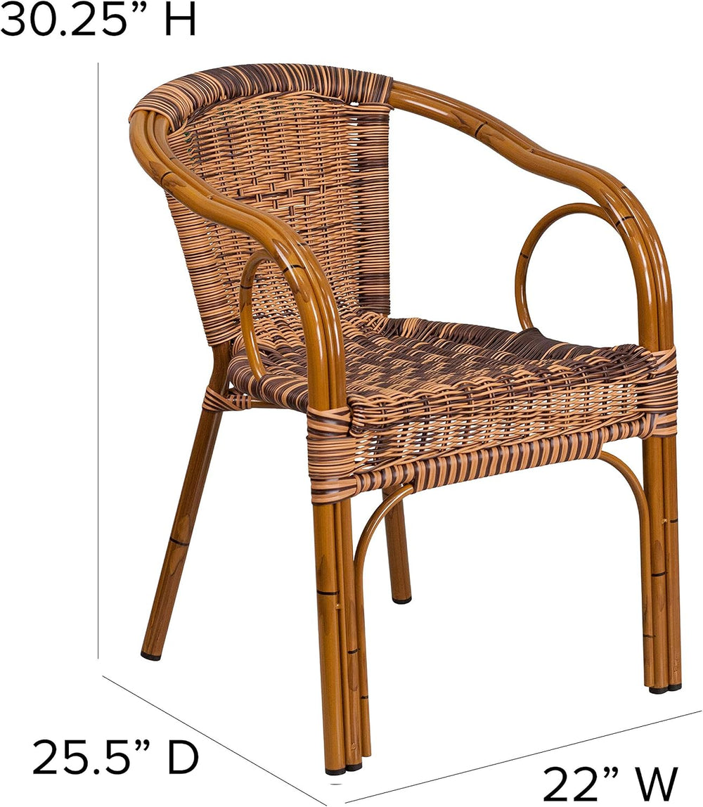 EMMA + OLIVER Brown Rattan Patio Chair with Dark Red Bamboo
