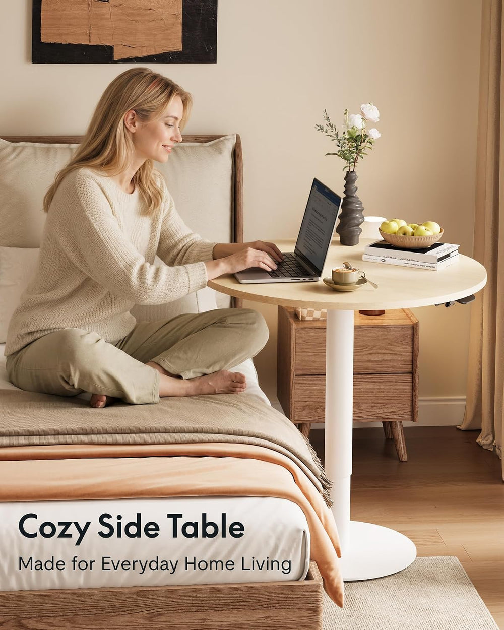 FLEXISPOT 24" Adjustable Height Round Dining Bar Table, Gas Spring Lift