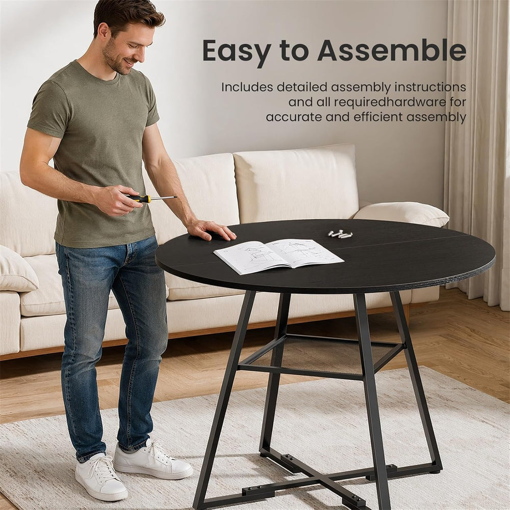 DUMOS 42" Round Dining Table with Storage, Circle Kitchen Table for 4-5