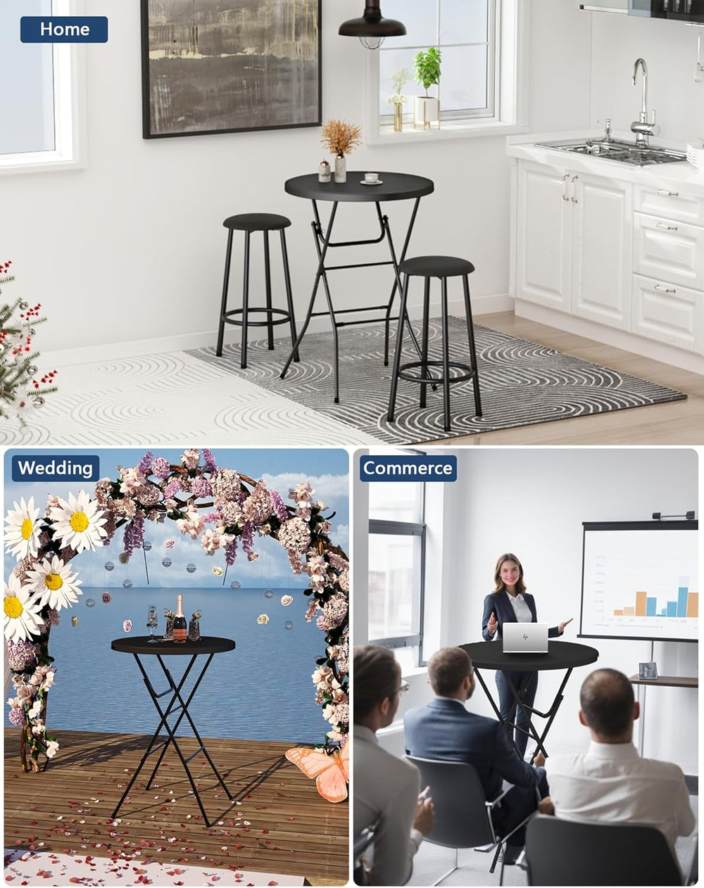 Round Folding Table, 32" Bar Height Tables for Parties and Commercial Ev...