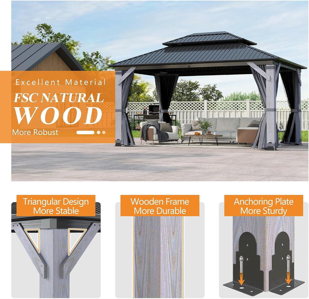 GARTOO 12' x 16' Outdoor Wood Gazebo