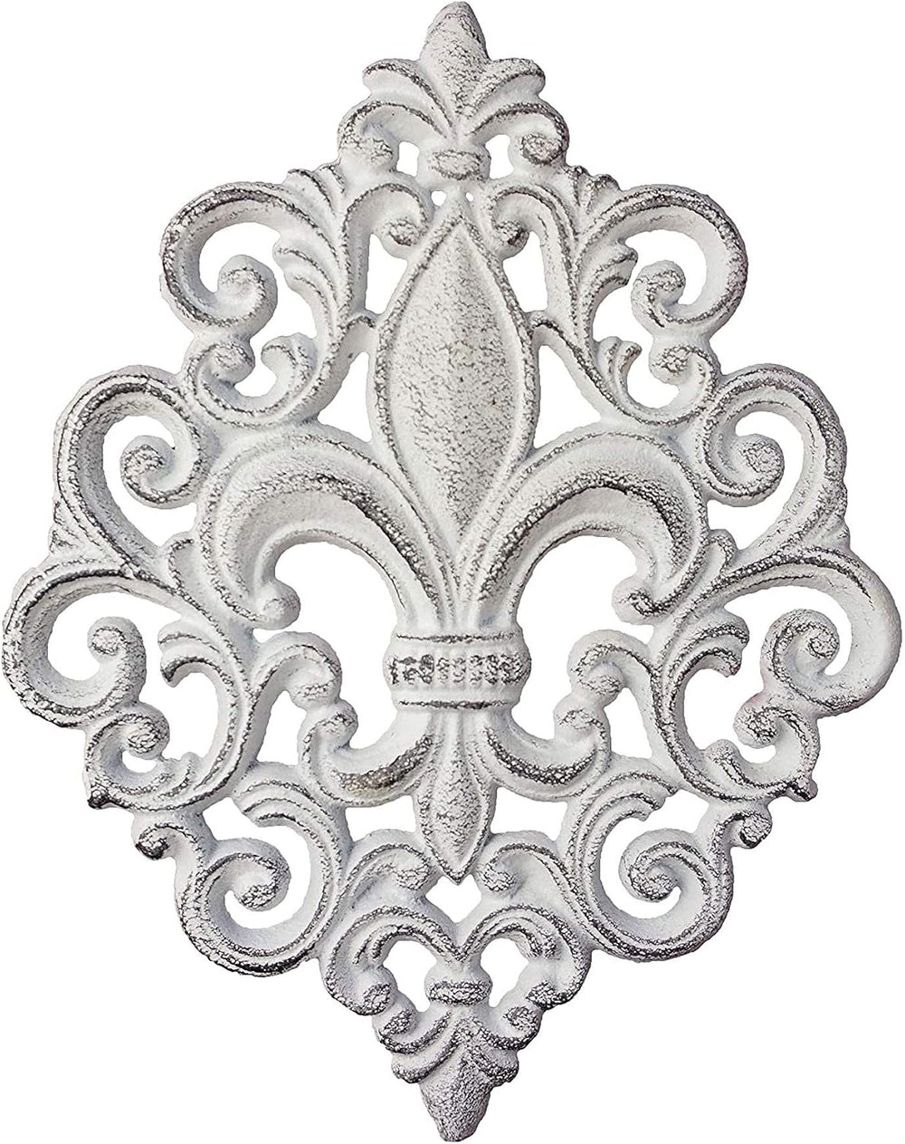 Lulu Decor, Cast Iron 14" Fleur De Lis Decoration Plaque (Antique White)