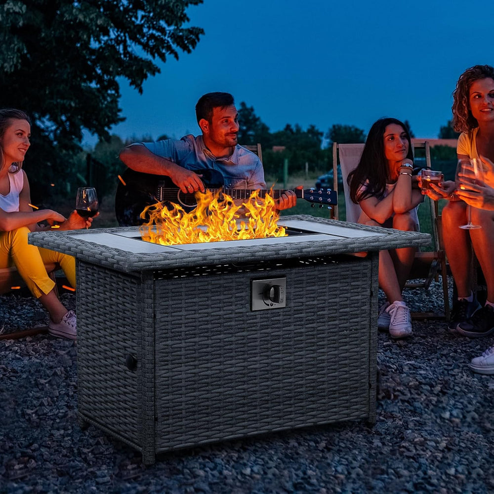 60000 BTU Wicker Gas Fire Pit Outdoor Fire Pit Table 45 Inch Fire Pits for Ou...