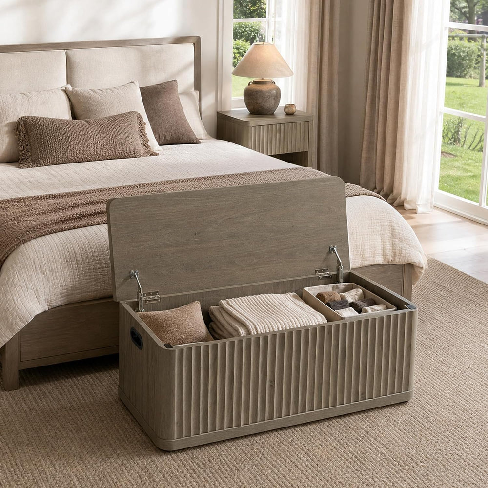 SICOTAS Storage Bench 40.2" Wide Shoe Bench with Lift Top Large Wooden S...