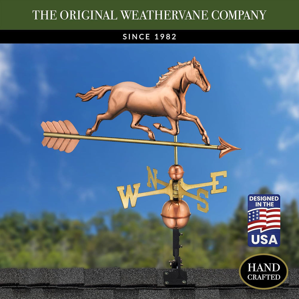 Good Directions Polished Copper Trotting Horse Weathervane – Decorative Rooft...
