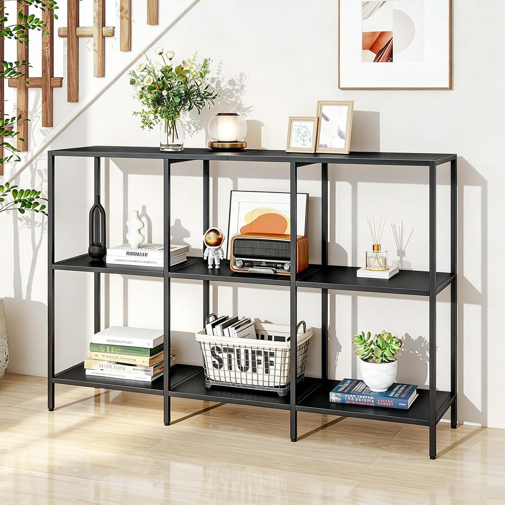 DCLRN 47 Inch 3 Tier Metal Console Table with 4 Storage Units,Sofa Table Behi...