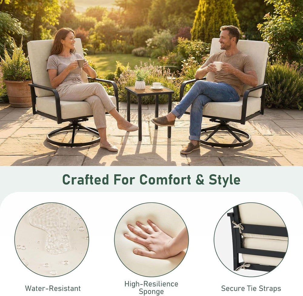 Furnimart 360° Swivel Rocker Patio Chairs Set of 2 with Coffee Table, 3-Piece...