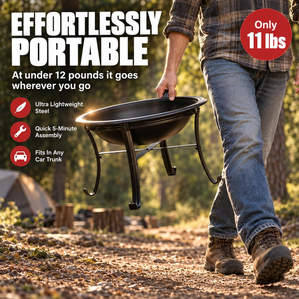 Gas One 22 in Outdoor– Wood Burning Fire Pit with Mesh Lid and Fire Picker – ...