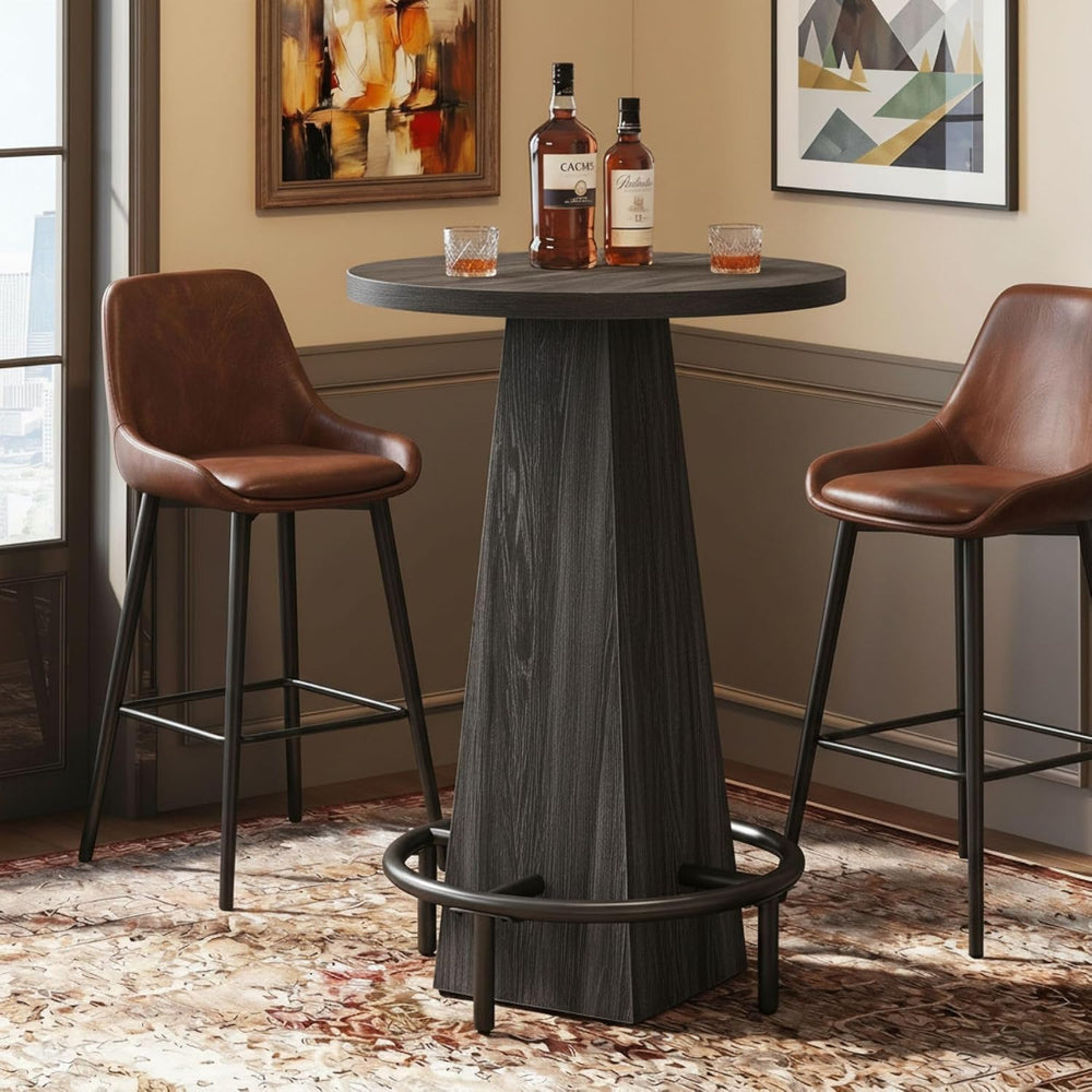 Tribesigns Round Bar Table, 37.4" High Pub Table with Metal Footrest
