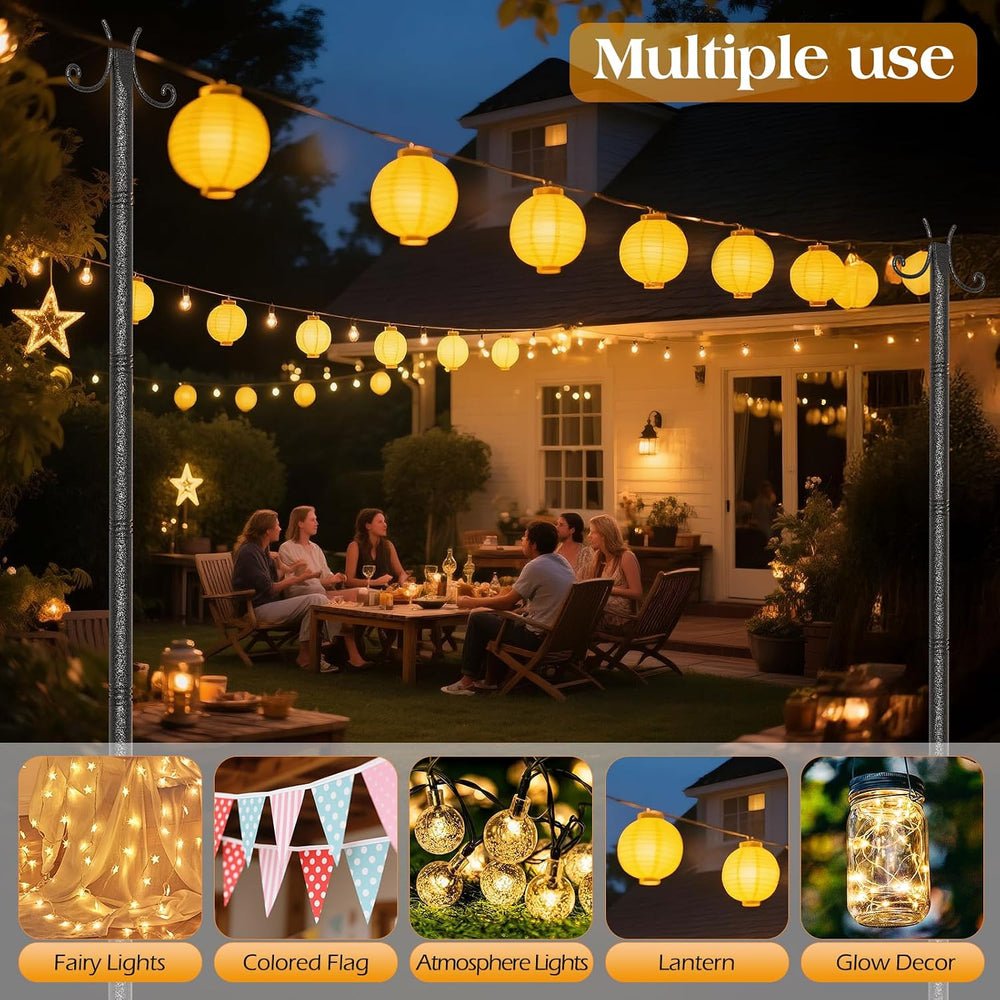 StarryEver 4 Pack String Light Poles, 3M/10FT Adjustable Height Metal Lights ...