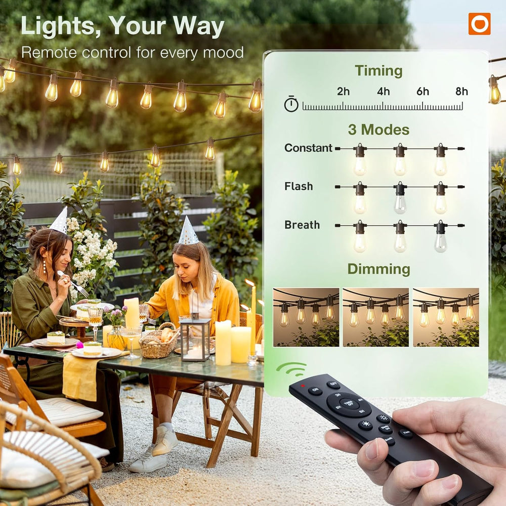 addlon 200FT Outdoor String Lights LED with Remote Dimmable Waterproof