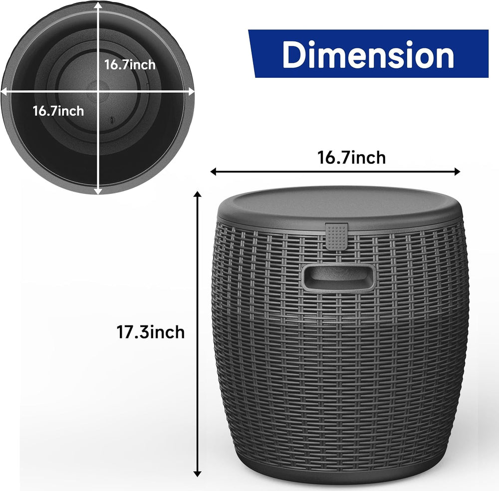 EasyUp 9.5 Gallon Outdoor Cooler Table, Wicker Round Ice Bucket for Parties, ...