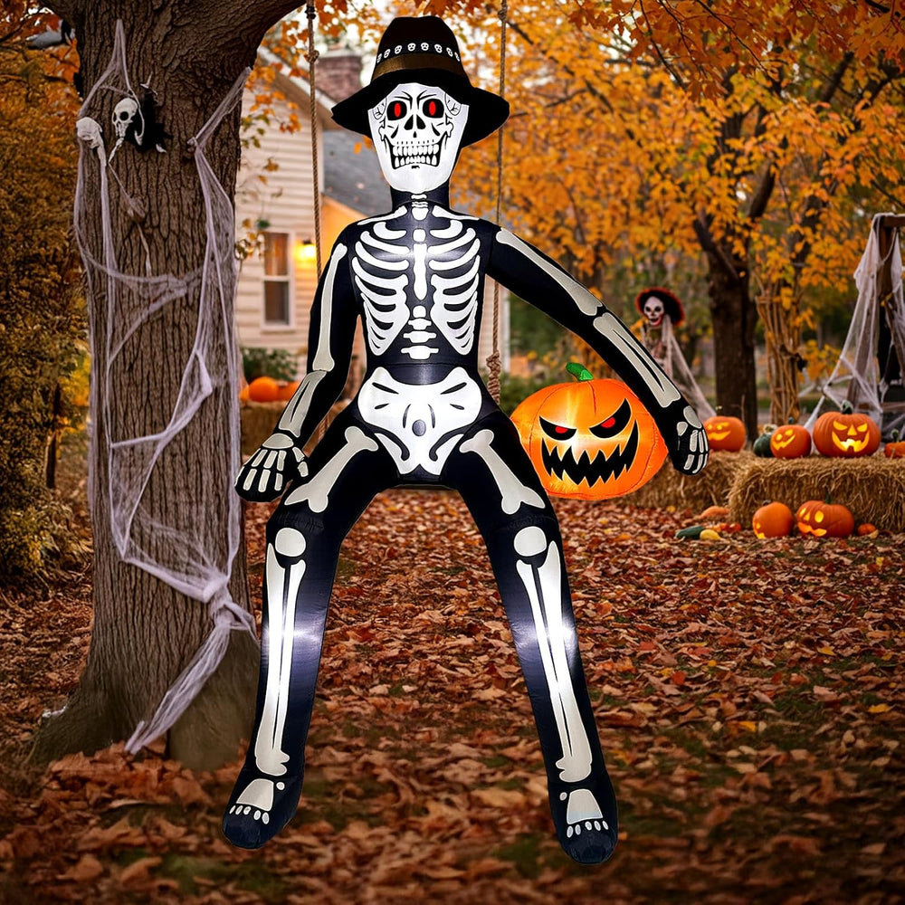 10FT Scary Halloween Inflatables Outdoor, Giant Sitting Skeleton Inflatable