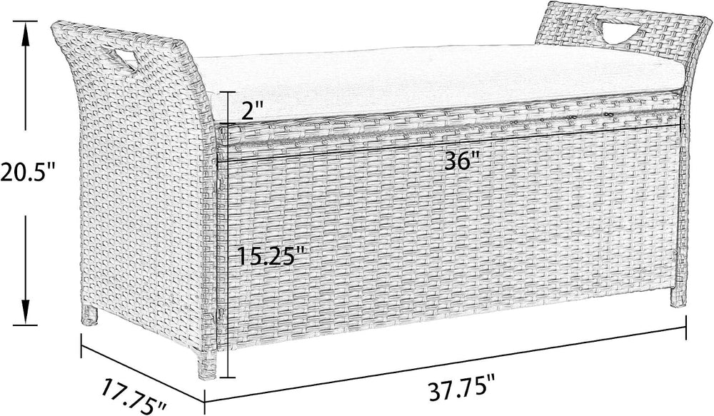 Patio Wicker Storage Bench,Outdoor Rattan Deck Box with Cushion, Red
