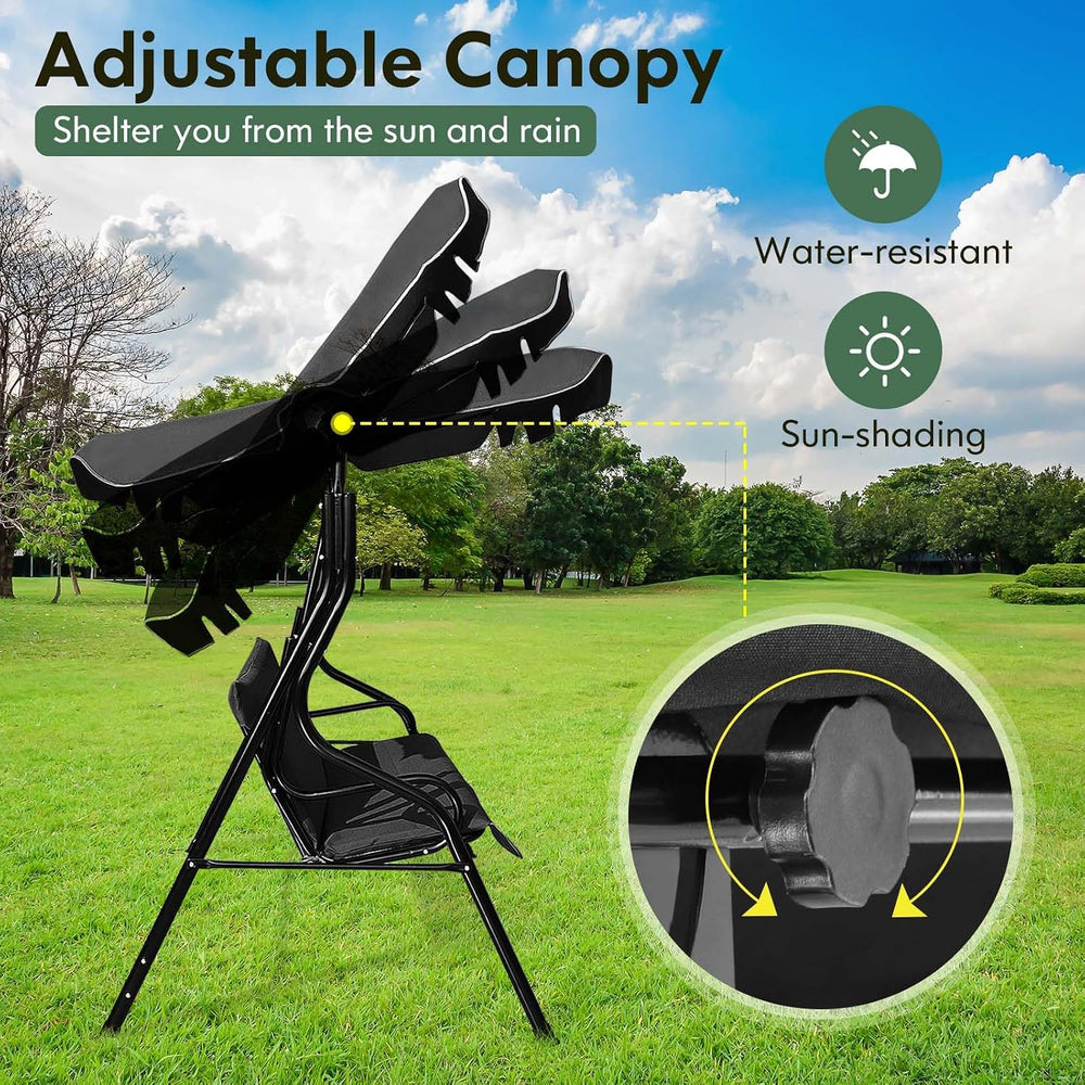 DREAMADE Porch Swing Outdoor, 3 Person Patio Swing w/Removable Cushion, Stand...