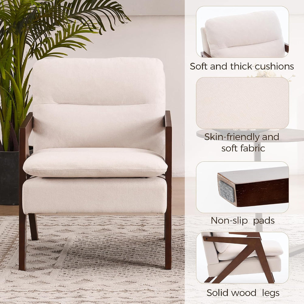 Mid-Century Modern Accent Chair with Solid Wood Frame，Tufted Upholstered Chen...