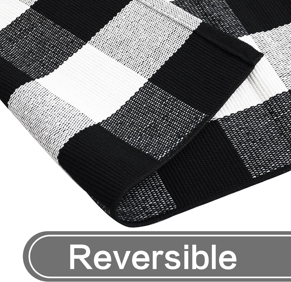 MUBIN Fall Decor Cotton Buffalo Plaid Rug, 3' x 5' Black and White Ou...