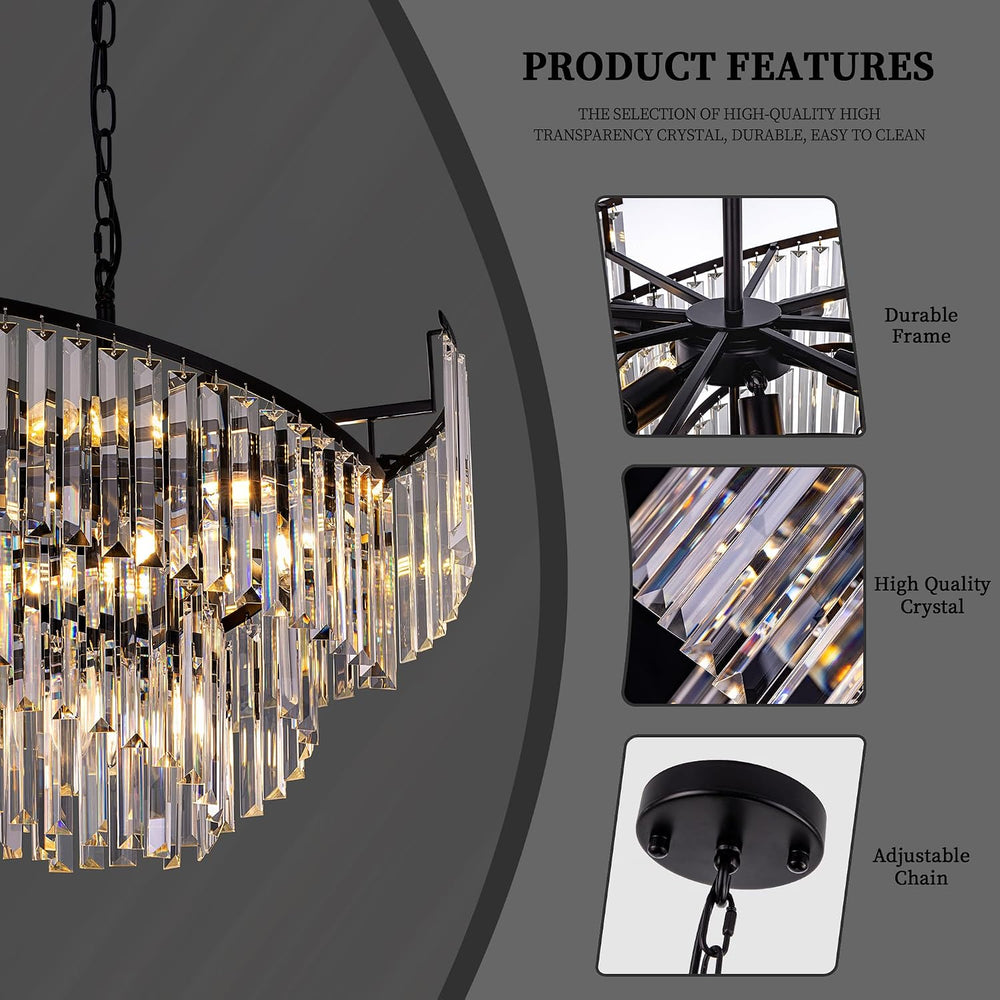 TOCHIC Crystal Chandeliers for Dining Room, 24" Black Crystal Chandelier