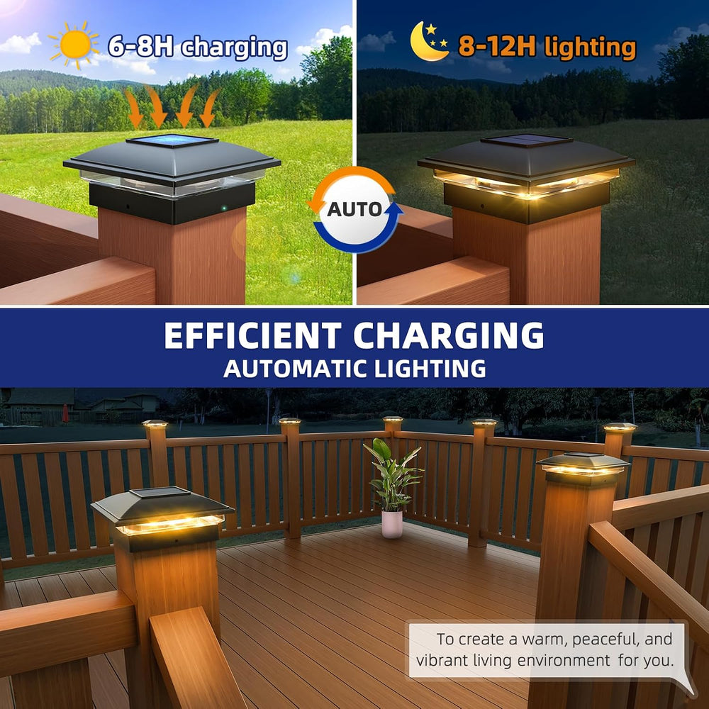 APONUO Solar Post Cap Lights - 12 Pack Outdoor Waterproof for 4x4, 5x5, 6x6 P...