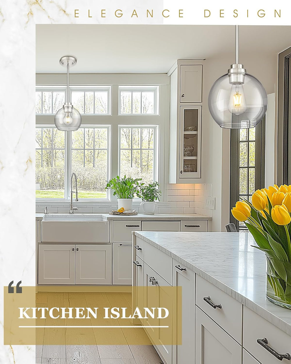 Pendant Lights Kitchen Island 2 Pack, 7" Modern Brushed Nickel Hanging L...