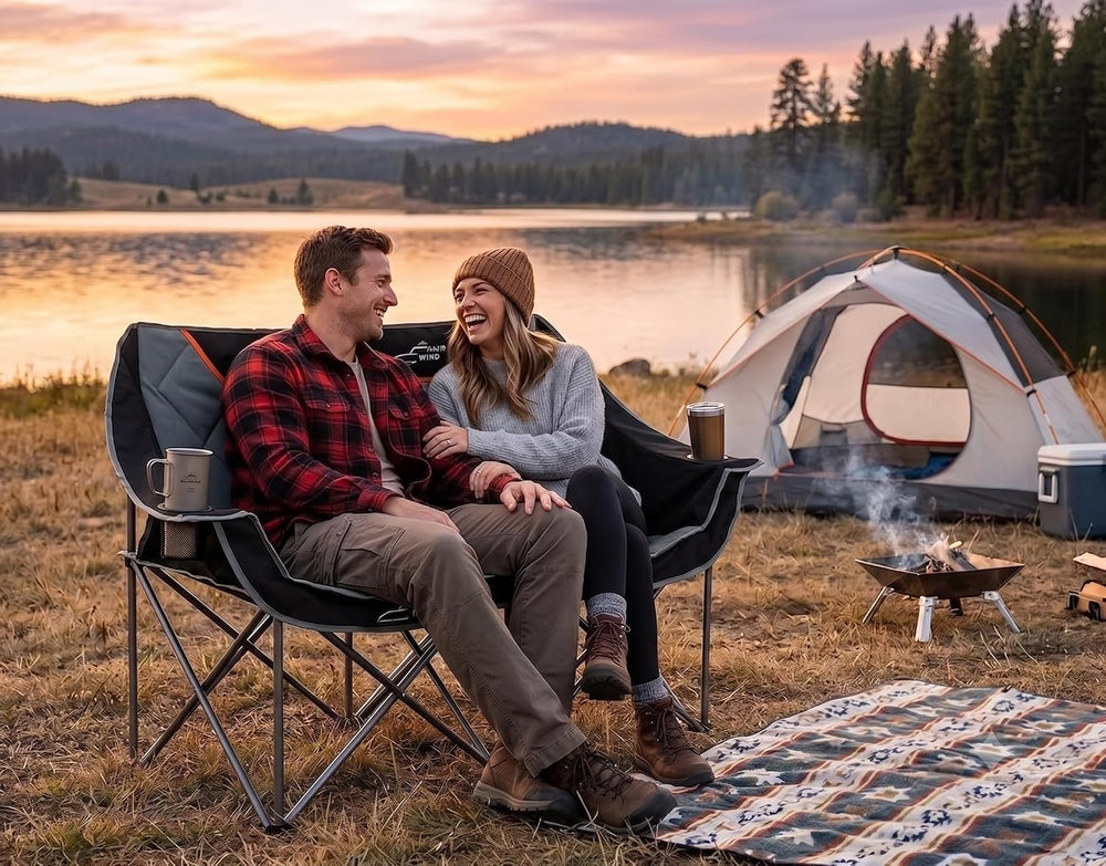 FAIR WIND Oversized Fully Padded Camping Chair Folding Loveseat Camping Couch...