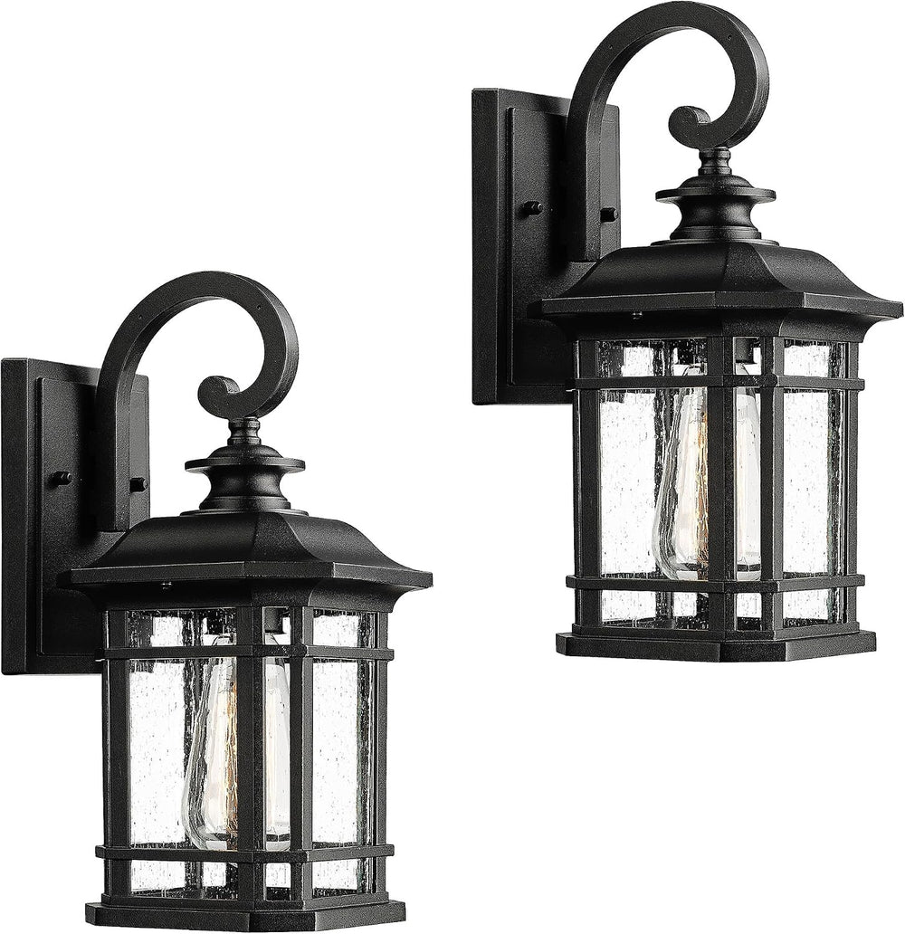 Emliviar 2-Pack Exterior Wall Mount Lights, Seeded Glass, 2084B-2BK