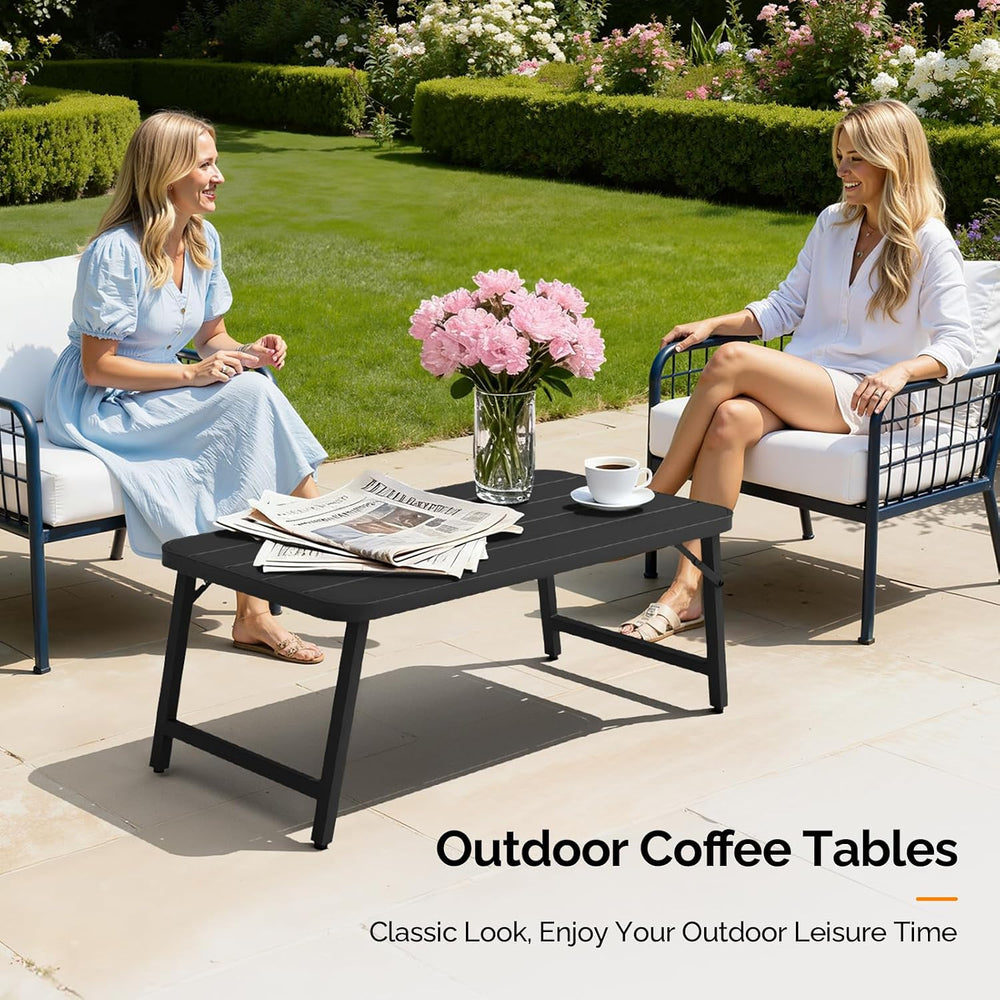 VINGLI Outdoor Folding Coffee Table, Rectangle Drainable Iron Patio Table for...